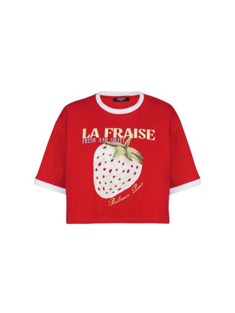 Balmain Cropped T-shirt with Balmain Strawberry print