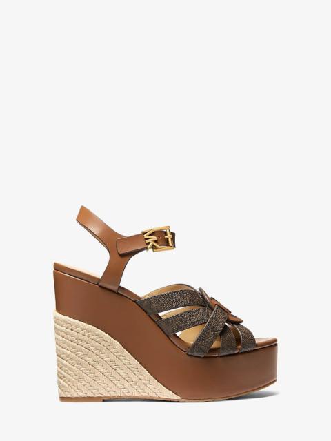 MICHAEL KORS Erika Leather and Signature Logo Wedge Sandal