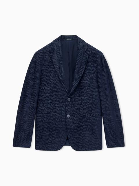 GIORGIO ARMANI BLAZER REGULAR FIT WITH SILK AND CHENILLE MACRO CHEVRON
