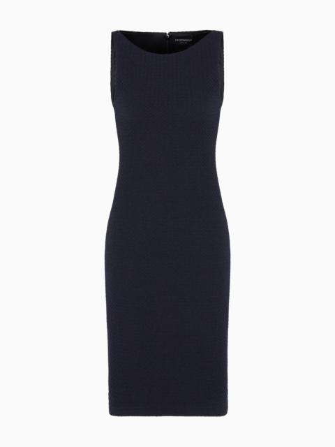 EMPORIO ARMANI Wool-blend jacquard jersey sheath dress with embossed pattern