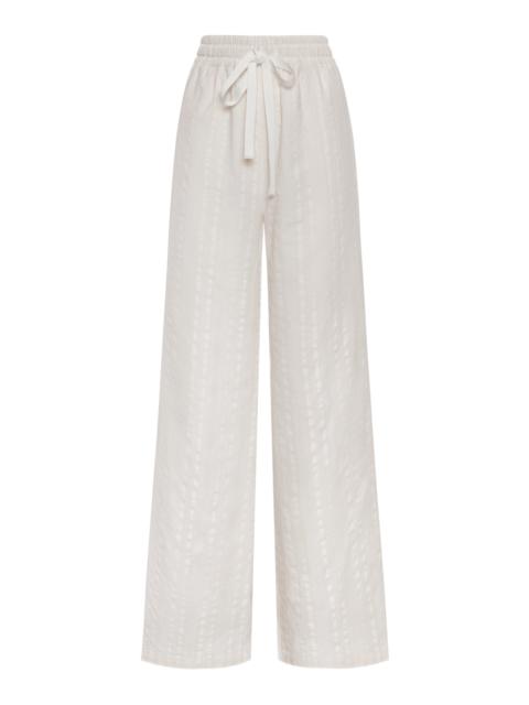 ANDRES OTALORA Tamu Mia Mid-Rise Cotton-Jacquard Wide-Leg Pants ivory