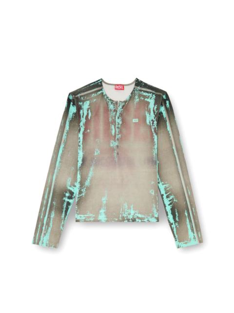 Diesel GRANDAD T-SHIRT IN CRACKED LEATHER-EFFECT JERSEY