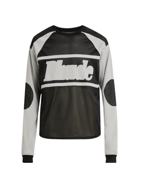 Rhude Men's Mesh Moto Long-Sleeve Shirt - Black Grey