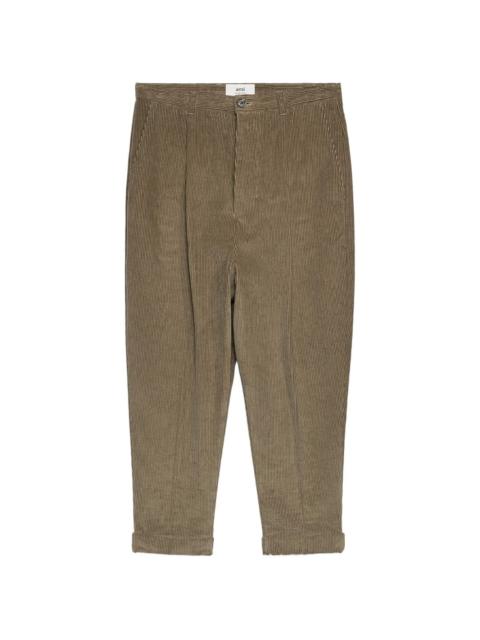 corduroy box-pleated tapered trousers