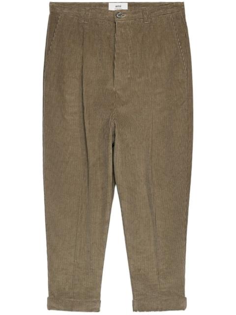 corduroy box-pleated tapered trousers