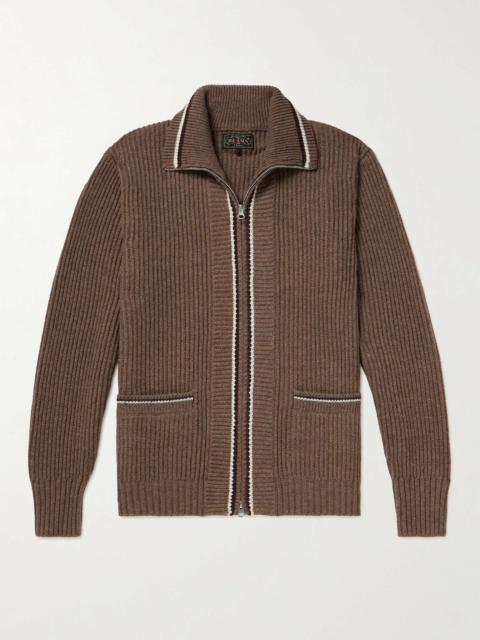 Contrast-Tipped Ribbed Wool-Blend Cardigan