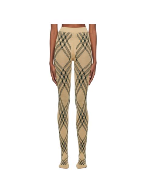 Beige & Green Check Tights