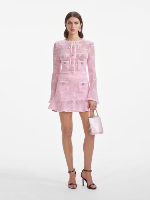 self-portrait Pink Bow Crochet Cardigan