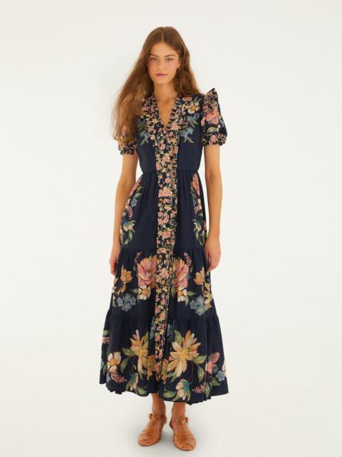 FARM RIO Dark Blue Maira Floral Short Sleeve Maxi Dress