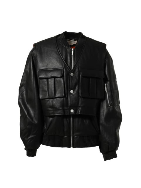 FENG CHEN WANG 2 IN 1 BOMBER JACKET IN PU LEATHER / BLK