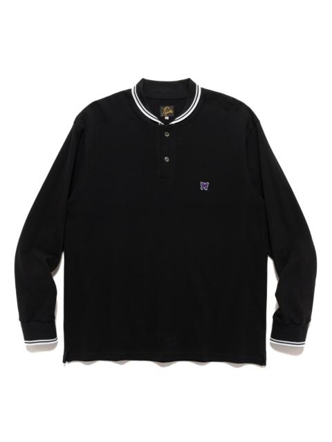 Shawl Collar L/S Polo - Cotton Pique Black