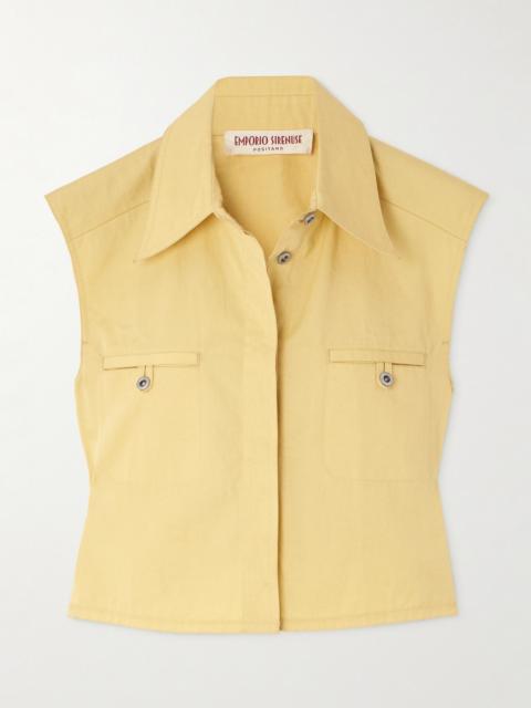 EMPORIO SIRENUSE Caterina Cropped Cotton-twill Top