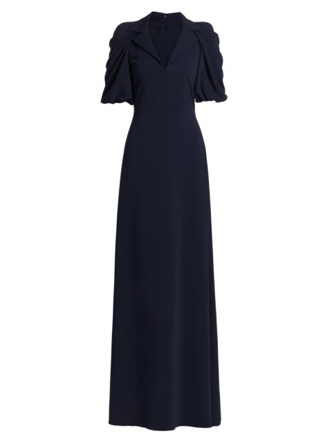 BADGLEY MISCHKA Women's Crepe Puff-Sleeve Evening Gown - Navy