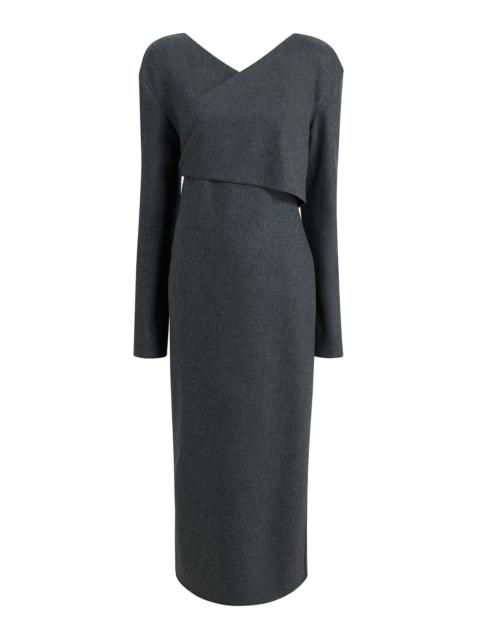 KHAITE Aubrey Wrap-Front Wool Midi Dress grey