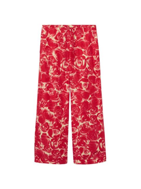 Burberry rose-print drawstring silk trousers