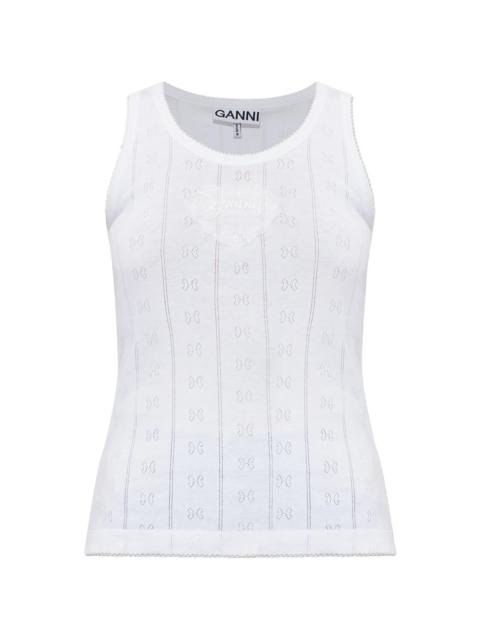 GANNI Ganni Logo-patch Pointelle-knit Top