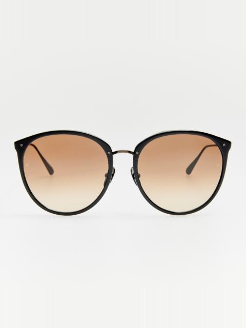 LINDA FARROW Kings Sunglasses in Matt Nickel and Mocha