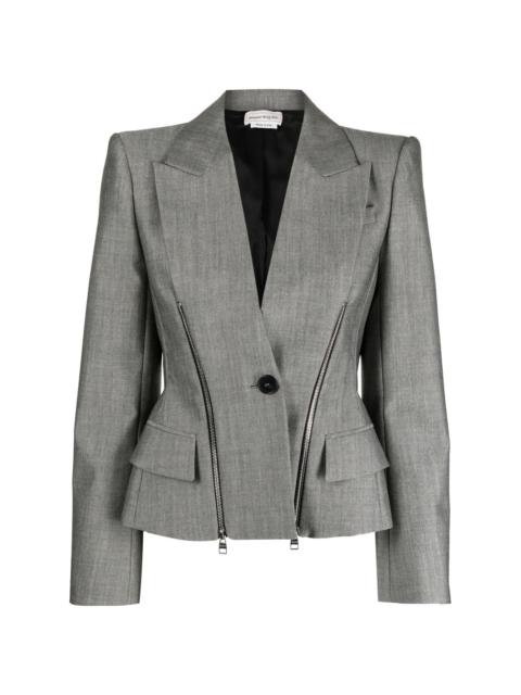 zip-detailed wool-blend blazer