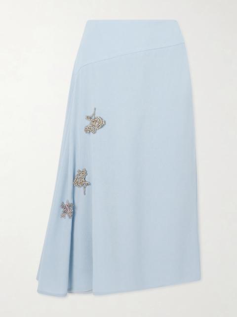 Erdem Asymmetric Draped Embellished Wool-crepe Midi Skirt