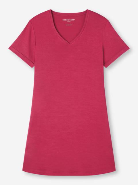 Derek Rose Women's V-Neck Sleep T-Shirt Lara Micro Modal Stretch Berry