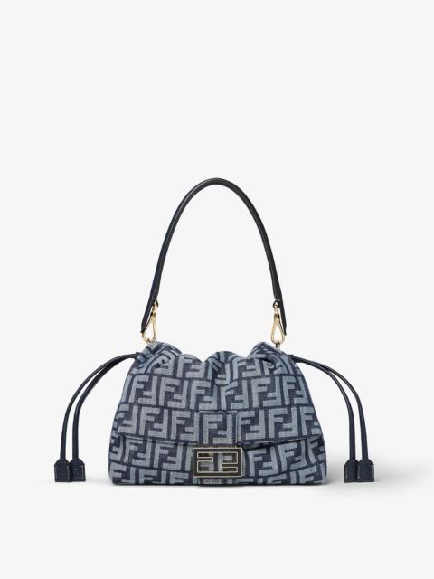 FENDI Mamma Baguette Medium Dark blue denim-effect FF jacquard bag