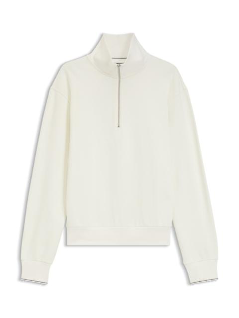 BOSS ZIPPER NECK SWEATSHIRT IN STRUCTURED COTTON
