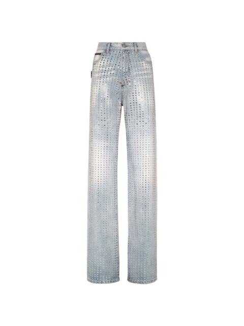 crystal-embellishment pinstripe jeans