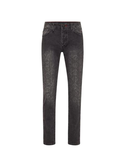 monogram-print straight-leg jeans