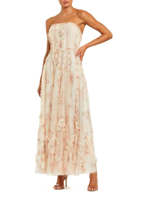 MAC DUGGAL Women's Floral Mesh Ruffled Strapless Gown - Ivory Multi
