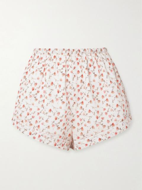 POSSE Charlotte lace-trimmed floral-print cotton shorts White