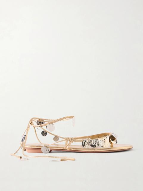 AQUAZZURA Florin Embellished Leather Thong Sandals