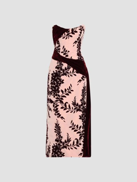 LELA ROSE Women's Flocked Taffeta Velvet-Draped Midi Dress - Dusty Rose Oxblood