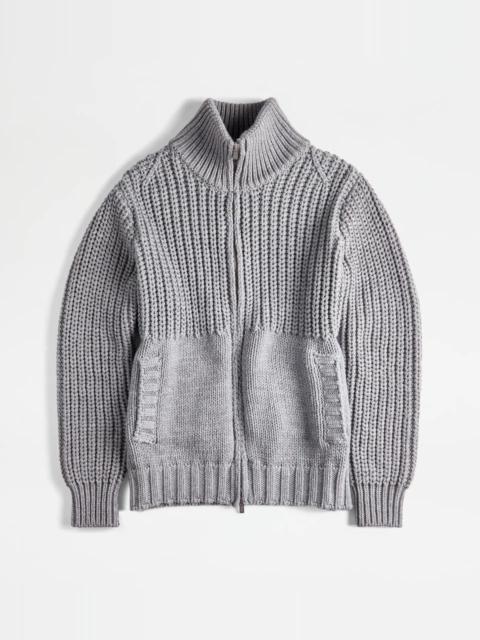 Tod's TOD'S ZIPPED CARDIGAN - GREY