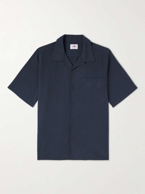 Julio 1040 Convertible-Collar Stretch Organic Cotton-Seersucker Shirt