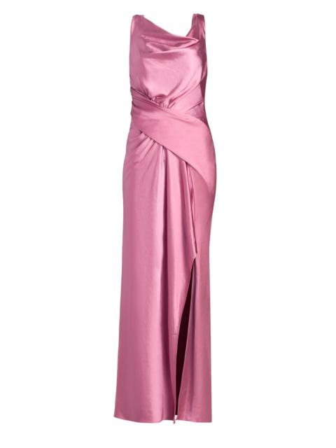 AMSALE Women's Satin Draped Gown - Rose