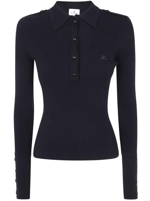 courrèges Maglione A Maniche Lunghe "Rib Knit Ls Polo Sweater"