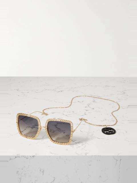 Oversized embellished square-frame gold-tone sunglasses