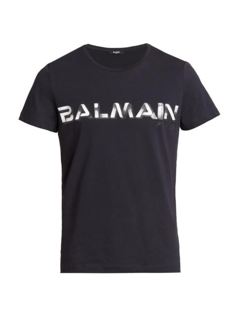 Balmain Men's Logo Printed Crewneck T-Shirt - Noir Blanc