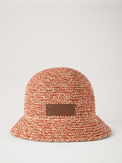 Mulberry Raffia Bucket Hat Coral Orange & Chalk 100% Paper Raffia