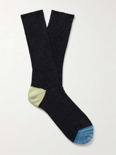 Colour-Block Ribbed-Knit Socks