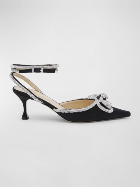 MACH & MACH Strass Bow Double Ankle-Strap Kitten Pumps
