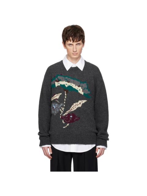 Wooyoungmi Gray Flower Jacquard Wool Sweater