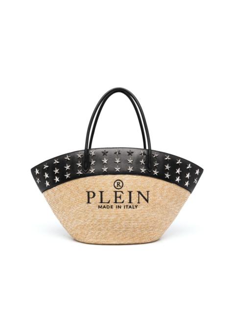 PHILIPP PLEIN logo-embroidered raffia tote bag