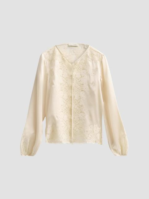 DÔEN Women's Lucine Lace-Trim Silk Blouse - Candlelight