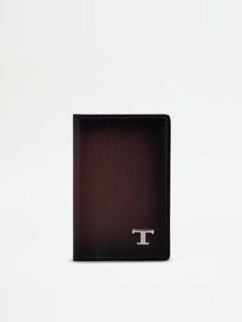 Tod's CARD HOLDER IN LEATHER - BURGUNDY, BLACK