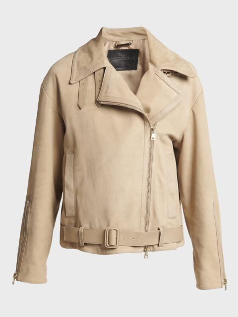 GIORGIO ARMANI Nubuck Belted Suede Moto Jacket