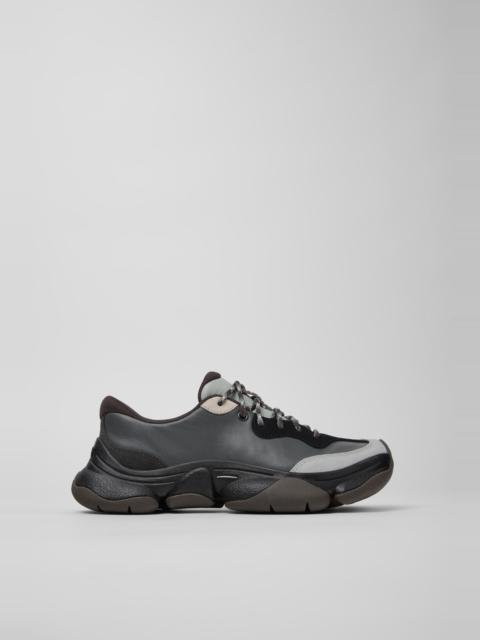 CAMPER Twins Gray and Black Leather and Nubuck Sneakers for Women.