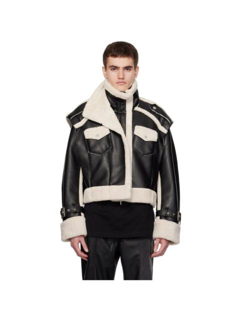 FENG CHEN WANG Black Paneled Faux-Leather Jacket