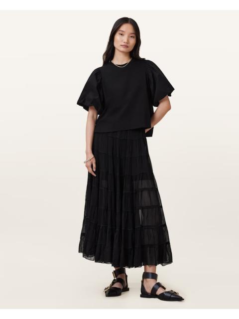 ALLSAINTS EVA TIERED MIDI SKIRT