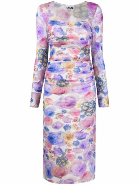 GANNI floral-print ruched dress